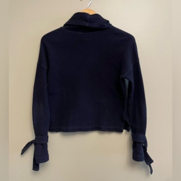 Madewell Cowl Neck Sweater Navy Tie Sleeves Ribbed Textured Pullover XXS - Picture 3 of 5